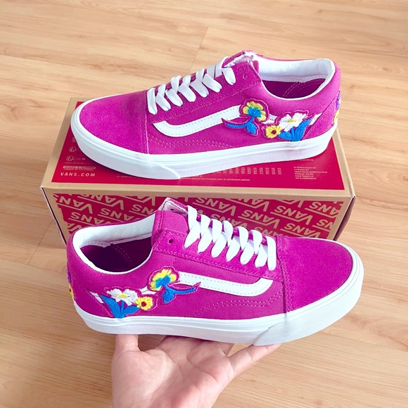 VANS Old Skool Shoe Suede Floral Fuchsia Women's Size 8.5 US VN0A4BV5TPK - Picture 1 of 12